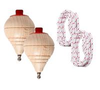 BRICOMIRAS Toupies enfants en bois classique corde - Jeu manuel enfants pointe rotative - Pack au choix 1/2/4/6/8/12/16/24 - Toupie classique en bois - Trompo Spinners Perinola Peon (2