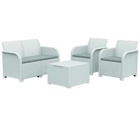 Briconess.com Keter Rosalie Salon de jardin extérieur avec canapé, fauteuils et table basse en rotin blanc