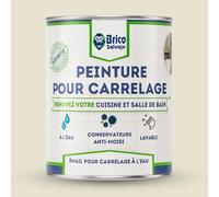 BRICOSALVAJE Peinture carrelage cuisine & salle de bain à l'eau - finition SATINÉE | Sans sous-couche | Lavable | Haute résistance (Nacre, 750 ml)