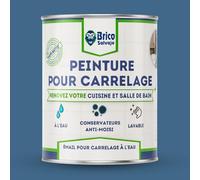 BRICOSALVAJE Peinture carrelage cuisine & salle de bain à l'eau - finition SATINÉE | Sans sous-couche | Lavable | Haute résistance (Bleu marine, 750 ml)