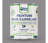 BRICOSALVAJE Peinture carrelage cuisine & salle de bain à l'eau - finition SATINÉE | Sans sous-couche | Lavable | Haute résistance (Gris chaud, 4 litres)