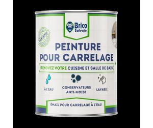 BRICOSALVAJE Peinture carrelage cuisine & salle de bain à l'eau - finition SATINÉE | Sans sous-couche | Lavable | Haute résistance (Noir ébène, 750 ml)