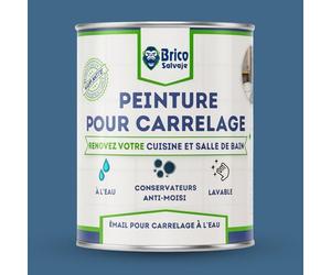 BRICOSALVAJE Peinture carrelage cuisine & salle de bain à l'eau - finition SATINÉE | Sans sous-couche | Lavable | Haute résistance (Bleu marine, 4 litres)