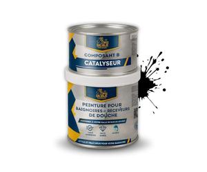 BRICOSALVAJE Peinture pour baignoires et receveurs de douche en polyuréthane | 750 ml (600+150 ml) | Finition céramique brillante | Rénovation sans travaux (Ébène profond)
