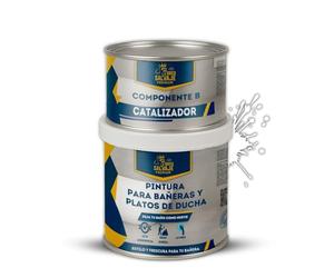 BRICOSALVAJE Peinture pour baignoires et receveurs de douche en polyuréthane | 750 ml (600+150 ml) | Finition céramique satinée | Deux composants | Imperméable et résistante (Brouillard d'hiver)