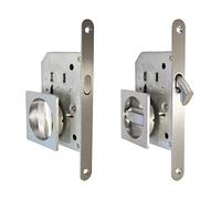 BricoShopping ensemble de poignées pour porte intérieure en bois coulissante escamotable kit avec serrure à encastrer crochet loquet borgne plaque de propreté acier (carré avec serrure, chrome satiné)