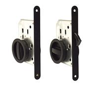 BricoShopping® Ensemble de poignées pour porte intérieure en bois, escamotables, porte coulissante, avec serrure intégrée, crochet, butoir, buse ronde, acier (rond C/serrure, Noir)