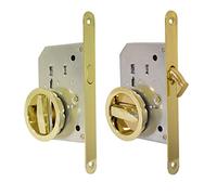 BricoShopping Set de poignées porte intérieure bois compartiment coulissant kit serrure encastrée crochet clé cliquet aveugle rond buse or