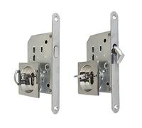 BricoShopping® Set de poignées pour porte intérieure en bois à compartiment coulissant kit avec serrure encastrée crochet clé et cliquet aveugle rond buse acier (carré C/clé, chrome brillant)
