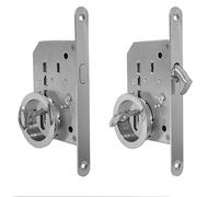BricoShopping Set de poignées pour porte intérieure en bois à compartiment coulissant kit avec serrure encastrée crochet clé et cliquet aveugle rond buse acier (rond C/C, chrome brillant)