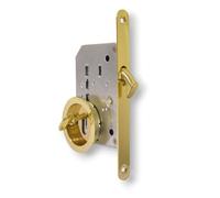 BricoShopping® Set de POIGNÉES pour PORTE intérieure en bois À ESCAMOTAGE COULISSANTE KIT avec SERRURE à ENCASTRER CROCHET t verrou borgne rond rosace or (Rond C/Clé, Or)