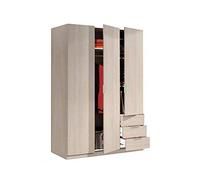 Bricozone Armoire à penderie robuste multi-usage avec 3 étagères, 3 portes battantes et tringle à vêtements Lancaster, décoration pour chambre à coucher, salon, entrée 180 x 121 x 52 cm, couleur chêne