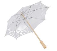 Bridal Lace Cotton Umbrella, Wedding Photography Prop, Handmade Elegant Lace Canopy with Wooden Handle for Bridesmaids Outdoor Photoshoots and Ceremony Decor (Trompette Blanche comme Le Lait)