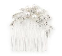 Bridal / mariage / bal / f te Rhodium plaqu clair Crystal autrichien Simulate Glass Pearl Double Flower Hair Poux - 50 mm