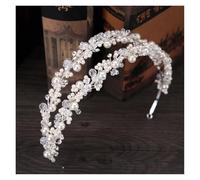 Bridal Pearls Crystal Headband Wedding Flower Design Handmade Hair Accessories(Black)