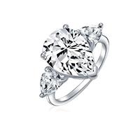Bridal Wedding Bague De Mariage 7Ct Aaa Cz Pear Shaped Brilliant Cut Solitaire Teardrop Statement Engagement Ring For Women Thin Band .925 Argent Sterling Cubic Zirconia Trillion Side Stones