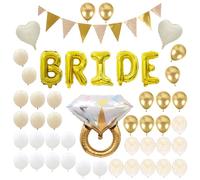 Bride Bride Lot de ballons décoratifs avec lettres dorées « Bride » - Guirlande de ballons en forme de cœur et d'anneau - Ballons décoratifs JGA - Blanc crème - Accessoires pour enterrement de vie de