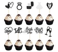 Bride Cake Topper, Lot de 30 Bride Décoration de Gâteau, Mariée Cupcake Decoration, Mariée Cupcake Topper, Deco Gateaux, pour Mariages, Engagements, Bridal Showers, Bachelorette (Noir)