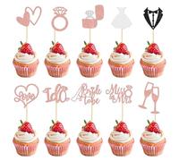 Bride Cake Topper, Lot de 30 Bride Décoration de Gâteau, Mariée Cupcake Decoration, Mariée Cupcake Topper, Deco Gateaux, pour Mariages, Engagements, Bridal Showers, Bachelorette (Rose)