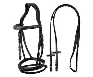 Bride équitation cuir anatomique coutures fantaisie Equestro Noir Full