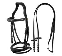 Bride équitation cuir anatomique coutures fantaisie Equestro Noir Poney