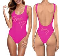 Bride Squad Maillot de bain une pièce pour femme Imprimé « Bride », monokini taille haute avec col en U et dos échancré pour enterrement de vie de jeune fille, rose vif, L