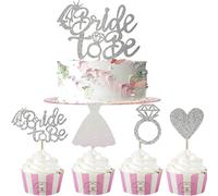 Bride to Be Decoration Gateau,12 pcs Argent Cake Topper Gateau Mariage Cupcake Toppers pour Fournitures de Douche Nuptiale Décorations de Fête Enterrement de Vie de Jeune Fille