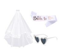 Bride to Be Écharpe Accessoires,Evjf Accessoire Femme- Voile de Mariée, Bride to Be Sash,Lunette Coeur avec Perles pour Mariages Fiançailles Enterrement de Vie de Jeune Fille