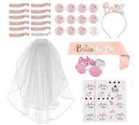 Bride to Be Ensemble écharpe et voile, accessoires d'enterrement de vie de jeune fille, accessoires de décoration JGA pour femme, avec lunettes tiare, tatouages d'équipe, 12 bracelets, badges pour
