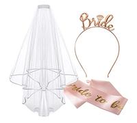 Bride to Be Sash and Veil, Accessoires de fête de Poule avec diadème Blanc Bride to Be Sash Bandeau de mariée, décorations de Poule de Mariage en Or Rose pour Les Jeux de soirée Entre célibataire