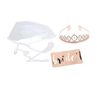Bride to Be Sash Set with Veil and Tiara | Elegant Bridal Shower Accessories for Wedding Party / Bachelorette / Photo Shoot | Fashionable & Sturdy Bridal Sash Set (Rose gold (HM2232210))