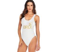 Bride to Be Squad Maillot de Bain Une pièce pour Femme avec Lettres imprimées, Coupe Haute, Monokini, équipe de Demoiselle d'honneur, Maillots de Bain Une pièce pour mariée et mariée (S/Blanc 01