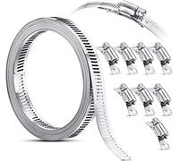 Brides de tuyau d’entraînement réglables, Collier de serrage en acier inoxydable 304 argenté, 3,5 m, avec attaches, paquet de 1 collier et 8 attaches
