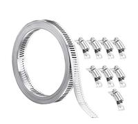 Brides de tuyau d’entraînement réglables, Kit de fixations for colliers de serrage à vis sans fin en acier inoxydable 304, 3 à 10,5 m, argent, plusieurs tailles(11.5Feet with 8Heads)