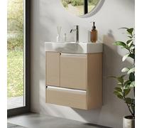 BRIDGE BENO Ensemble De Meubles De Salle De Bain De 60 cm - Meuble sous-Lavabo pour WC Invités, Meuble sous-Lavabo avec Tiroir À Fermeture Amortie Et 2 Portes, Rangement, Honey Oak