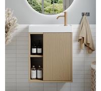 BRIDGE BENO Meuble de lavabo Mural 46 cm avec lavabo - Meuble de Toilette étroit avec Porte rainurée à Fermeture Douce et étagère Ouverte,Golden Sand