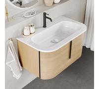 BRIDGE BENO Meuble De Salle De Bain 80 cm avec Lavabo - Meuble De Salle De Bain Moderne avec Rangement, Fermeture Amortie, Idéal pour WC Invités, Golden Sand