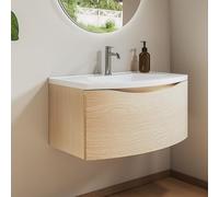 BRIDGE BENO Meuble De Salle De Bain 80 cm avec Vasque en Fonte Minérale - Tiroir À Fermeture Amortie, Gain De Place, Idéal pour WC Invités, Golden Sand