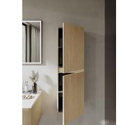 BRIDGE BENO Meuble De Salle De Bain Haut avec Étagères Réglables, Fermeture Amortie Et Façade Nervurée - 35 X 110 X 25 cm - Montage Gauche/Droite - Golden Sand