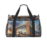 Bridge in London Sac de voyage imprimé pour homme et femme Grand sac de sport avec bandoulière pour voyage, week-end, pêche, chasse, Noir , Taille unique, Sac de voyage