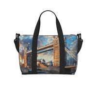 Bridge in London Sac de voyage imprimé pour homme et femme, grand sac de sport résistant à l'eau, sac fourre-tout de week-end avec bandoulière, Noir , Taille unique, Sac de voyage