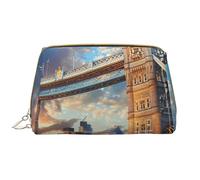Bridge in London Trousse de maquillage imprimée pour femme en cuir portable avec fermeture éclair, blanc, Taille unique, Trousse de maquillage