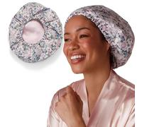 Bridgerton x Kitsch Bonnet de douche flexible doublé de satin pour femme et homme, réutilisable, imperméable, grand bonnet de douche large, réglable, élégant pour cheveux longs et courts, glycine