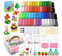 Bridokit 54 Pcs Pate Polymere, Cuisson Argile Polymère, Pâte Polymère pour Enfants avec 19 Outils de Modélisation et 2 Moules en Silicone, Cadeau de Noël pour Enfant