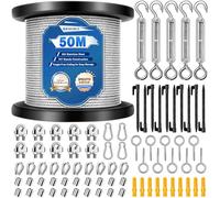 Bridokit Câble Métallique 50m 2mm, Kit de 80 pièces 304 Cable Acier Inoxydable avec Tendeurs M5 pour Plantes Grimpantes, Guirlandes Lumineuses, Treillis, Clôture et Corde à Linge