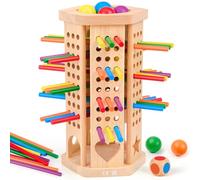 Bridokit Jeux Montessori Jeu de Société en Bois avec 42 Bâtonnets et Dés en Bois Colorés, Jeux Éducatifs Mathématiques pour Enfants, Famille Jeux Voyage Cadeau Enfant 3 4 5 6 7 8 9 Ans