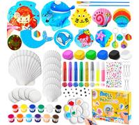 Bridokit Kit de peinture en forme de coquillages pour enfants, kit de bricolage avec porte-clés, pâte à sécher à l'air, autocollants, kit de peinture créatif pour filles et garçons à partir de 3 ans