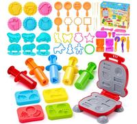 Bridokit Kit d'outils de pâte 54 pièces, accessoires de pâte à modeler et emporte-pièces pour enfants avec machine à hamburger, moules dinosaures, avec sac à cordon, coffret cadeau pour enfants de 3