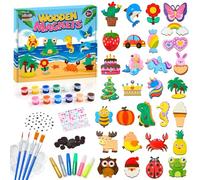 Bridokit Kit Peinture Enfant, 30 Pcs Aimants de Réfrigérateur en Bois, Jeux Creatif pour Garçons et Filles, Kit Bricolage Enfant avec Peintures Phosphorescentes, Activités Manuelles 3-10 Ans