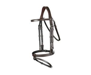 Bridon cuir plat muserolle combinée avec mousquetons Dy'on Marron Cob